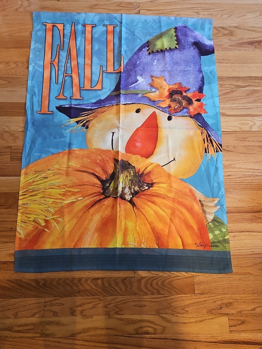 Fall Pumpkin Scarecrow Decorative Outdoor Flag - Blue & Orange